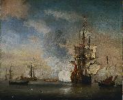 Willem Van de Velde The Younger English Warship Firing a Salute painting